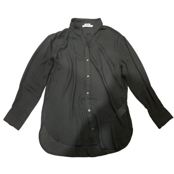 Abercrombie & Fitch Black Sheer Long Sleeve Button Up Shirt Oversized Size S - Picture 3 of 10